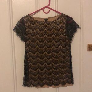 Ann Taylor Scalloped Lace Fringed Lace Sleeve Top